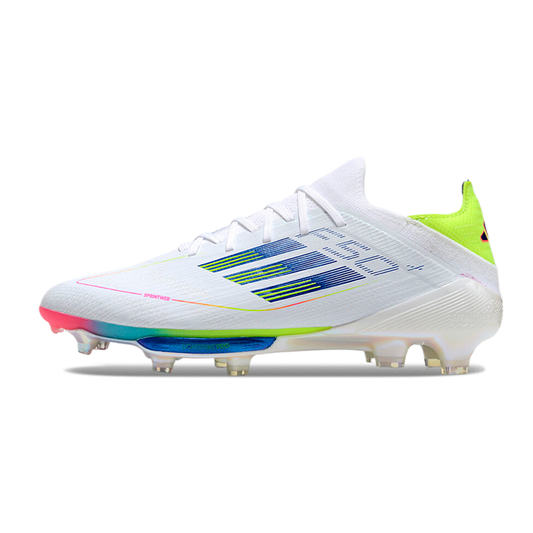 Adidas F50 Elite FG Laceless Fast Reborn - Branca, Azul, Verde e Rosa